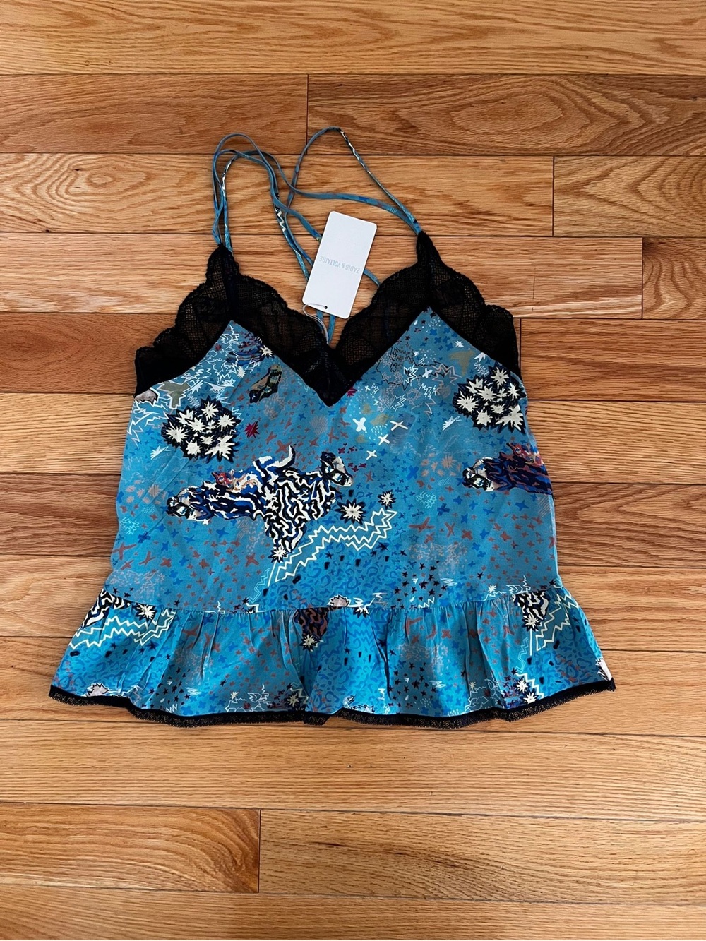 Blue Floral Lace-Trim Camisole Tank Top zadig & Voltaire women size S BNWT